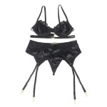 SUBBLIME - CONJUNTO DE 3 PEAS SUTI + TANGA + LIGA DE RENDA PRETO L/XL
